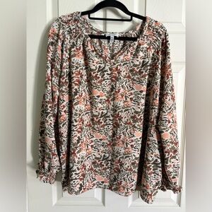 Jessica Simpson Floral V-Neck Chiffon Blouse in Pink and Brown